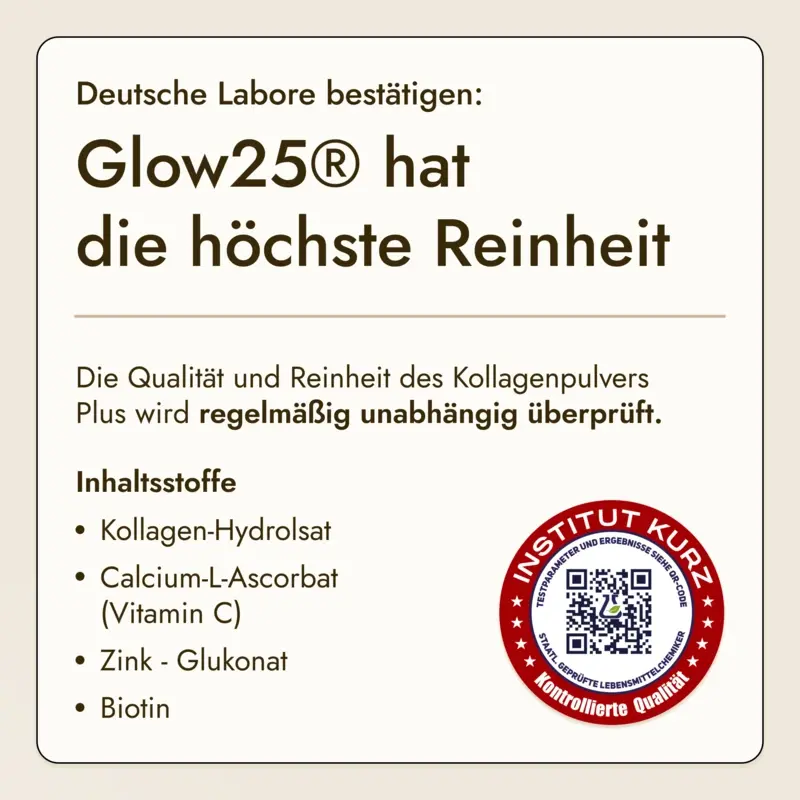 Die Qualität und Reinheit des Kollagen Pulvers Plus wird regelmäßig unabhängig geprüft